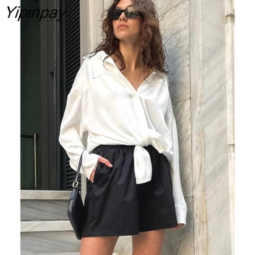 Yipinpay 2023 Spring Elegant Long Sleeve Women White Shirt Office Lady Fashion Button Up Woman Tunic Blouse Work Clothing Top